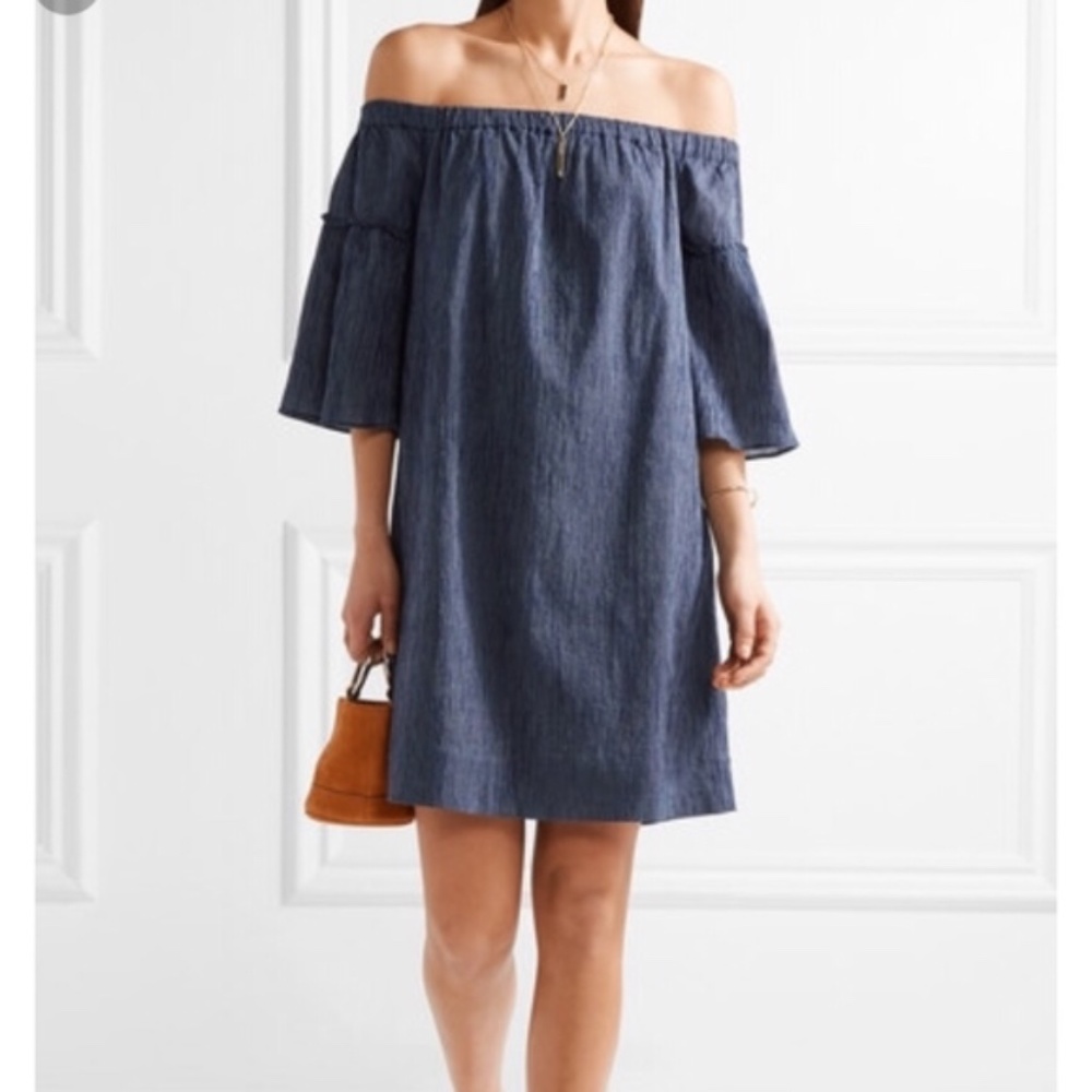 Madewell Blue Off-Shoulder Chambray Dress